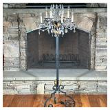 Fancy Scrolled Floor Lamp | With hanging crystal style glass and purple amethyst color drops - h. 64
