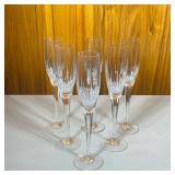 (6pc) Crystal Glass Champagne Flutes | Of nice quality, no apparent makers marks - h. 10.75 in