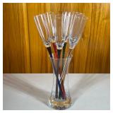 (7pc) Handblown Unique Tulip Champagne Glasses | Each tulip glass has a different colored handle/ste