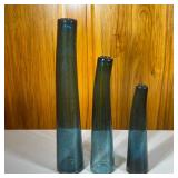(3pc) Blue Glass Vases | Hand blown glass, no apparent signature - h. 19.5 x dia. 3.5 in (largest)