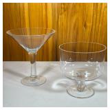 (2pc) Glass Compotes | Deep, round elevated bowl and large champagne glass shape display dish looks 