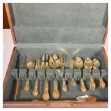 Rogers Gold-Tone Stainless Flatware | Partial flatware service in a fitted box - l. 14.75 in (box)