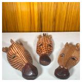 (3pc) Carved Wood Animal Masks From Kenya | Zebra, Giraffe and Leopard carved decorative wall art. D