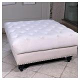 Chic White Ultrasuede Tufted Ottoman | Large square white or off white ottoman - h. 17.75 x w. 35.5 