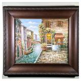 Venetian Cafe Oil Painting On Canvas | Painted in thick impasto, no apparent signature, in a wood fr