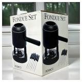 Fondue Pot in Box | Roscoe Fondue set with porcelain enamel on steel pot and alcohol burner. Fondue 