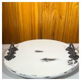 Rustic Chic Lazy Susan | Turntable of large size with white paint and mounted metal handles - dia. 2