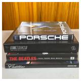(4pc) Car Themed & Beatles Coffee Table Books | Including a book on Porsches, Cadillacs, and Nascar 