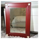 Star Red Painted Frame Beveled Glass Mirror | With metal wire on verso for hanging - h. 37.75 x w. 2