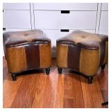 (2pc) Pair TIC Collection Morocco Ottomans | Contrasting brown leather. Having nail head detailing, 