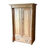 ANTIQUE LIGHT PINE DOUBLE DOOR ARMOIRE WARDROBE | Double door wardrobe with brass knob handles with 