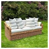 PETER ROCCHIA WICKER WORKS COUCH | Including 6 cushions 6 pillows. - h. 29 x w. 82 x d. 31.5 in