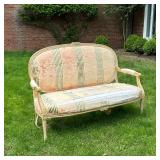 LOUIS XVI FRENCH CARVED FRAME UPHOLSTERED LOVESEAT | Louis XVI style Canape with striped upholstered
