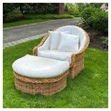 PETER ROCCHIA / THE WICKER WORKS ARMCHAIR & OTTOMAN | Ottoman measurements. Height 20 in, width 38 i