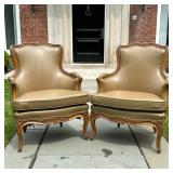 (2pc) PAIR LOUIS XV UPHOLSTERED CARVED FRENCH BEGERE ARMCHAIRS | Louis XV-style French Bergère chair