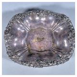 Sterling FLORAL Repousse Dish | Shallow dish with raised floral pattern around rim. Marked on bottom