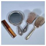 (4pc) Sterling Vanity Set And Additional Brush | Vanity set of matching brush, comb and mirror. Comb