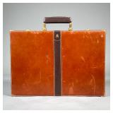 Vintage LEATHER AND BRASS Brief Case | Hard leather Cross case with brass locks. Leather straps insi