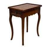 SMALL WOODEN CHECKERBOARD DESIGN SIDE TABLE | Having inlaid checkerboard design top with small drawe