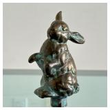 PATINATED BRASS BUNNY RABBIT FORM SPIGOT | Small brass bunny on base - h. 7 in (overall)