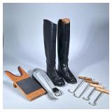 (7pc) Riding Boots Plus Accessories | Pair of women’s Manfield leather English riding boots size 7C.