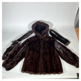 (3pc) Fur Jacket With Hood And Belt | Jacket has 5 clasps, elasticized wrists, 2 outside pockets, a 
