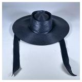 Vintage Frank Olive BOATER STRAW Hat | Dark blue boater straw hat with straps. Labeled Frank Olive, 