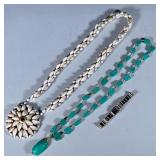 (3pc) SHELL & BEADED NECKLACES & QUARTZ Watch | Ladies Citizen quartz watch, elaborate shell necklac