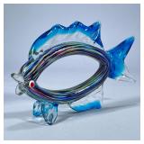 MURANO BLOWN GLASS FISH | Art glasses in shades of blue, green, black and purple. - h. 6.5 x l. 10 i