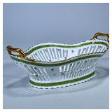 HAVILAND LIMOGES PORCELAIN OPEN WEAVE BASKET VIEUX PARIS GREEN | Reticulated porcelain basket with g