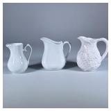 (3pc) MIXED CERAMIC Small Pitchers | One with leaves and rose design is labeled hand painted and mad