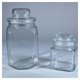 (2pc) LIDDED Glass Jars | Covered clear jars for cookies, flour etc. - h. 9.5 x w. 4.5 in (tallest)