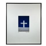 Framed CROSS Photo | Picture of a white cross with blue sky behind it. Numbered and signed. 9.5”h x 