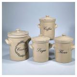 (4pc) Ceramic ENGLISH Kitchen Canister Set | Four Canisters for Cookies, Flour, Coffee and Sugar. Ma