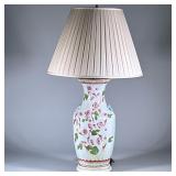 Chinese PORCELAIN CHERRY BLOSSOM Lamp | Chinese white and pink cherry blossom tree porcelain urn lam