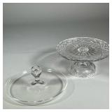(2pc) MIXED CRYSTAL & CUT GLASS PIECES | Including: cut crystal cake plate and round glass handled s
