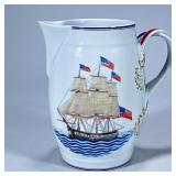 Large Ship CONSTITUTION Pitcher | With a painting of the “Constitution” marked Mottahedeh on the bot