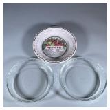 (3pc) GLASS AND APPLE PIE PLATES | Including two clear glass and one with Apple Pie recipe. Dimensio