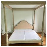 KING LIMEWASH CARVED 4-POSTER BED | Carved mahogany 4-poster king bed with limestone painted finish.