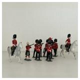 (11pc) English Toy Soldiers | 3 on horses, one missing head - h. 3.25 in