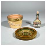(3pc) CERAMIC & GLASS MISC. | Including: ceramic planter with gilt rim marked “LBK”, glazed ceramic 