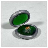 Small Glass Frog Sculpture | Having green glass and painted rim; painted frog - h. 2 x w. 2 in