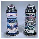 (2pc) Collectible JETS & METS Steins | One Mets and one Jets collectible beer mug/stein - h. 9 x dia
