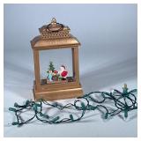 (2pc) Christmas SNOW GLOBE LANTERN & STRING LIGHTS | Santa with tree scene. Plays Christmas carols, 