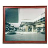 Vintage FRAMED OUTDOOR MALL PHOTOGRAPH | Photo of an outside mall, red and wood frame. Dimensions: h