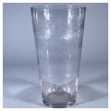 Large CRYSTAL Vase | Etched crystal wide mouth vase. Dimensions: h. 13.75 x dia. 7.5 in