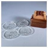 (5pc) WOODEN AND GLASS COASTERS | A wooden set of 6 coasters made from exotic hardwoods lined with c