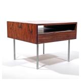 Mid-century Modern Side Table | Danish rosewood end table with an open shelf on chrome legs - h. 18.