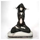 AFTER DEMETRE CHIPARUS | Seated figure, temple goddess. Bronze and bone, on a white marble triangula
