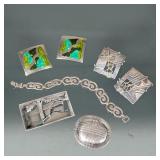 (5pc) MISC. STERLING JEWELRY GROUP | Including pair of handmade, mixed metal brutalist-style earring